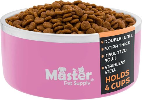 Master Pet Supply Stainless Steel Dog Bowls - 32 oz, Heavy Duty - Hyper Pink, Double Wall Extra-Thick Insulated, Non-Slip Pet Water Bowl for Dogs, Cats & Pets, Anti Rust Metal, Dish Washer Safe in Kuwait
