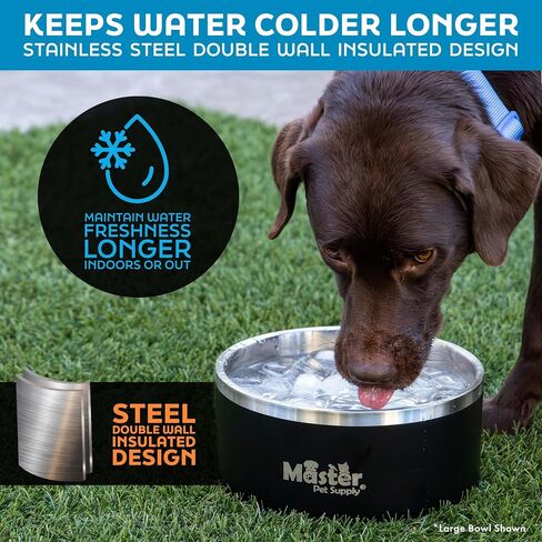 Master Pet Supply Stainless Steel Dog Bowls - 32 oz, Heavy Duty - Hyper Pink, Double Wall Extra-Thick Insulated, Non-Slip Pet Water Bowl for Dogs, Cats & Pets, Anti Rust Metal, Dish Washer Safe in Kuwait