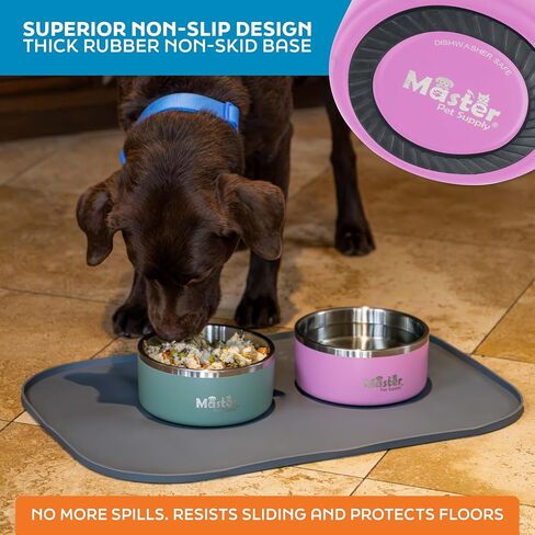 Master Pet Supply Stainless Steel Dog Bowls - 32 oz, Heavy Duty - Hyper Pink, Double Wall Extra-Thick Insulated, Non-Slip Pet Water Bowl for Dogs, Cats & Pets, Anti Rust Metal, Dish Washer Safe in Kuwait