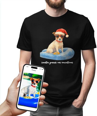 KiKiLuna Personalized Christmas Pet Photo Shirt, Custom Dog Cat Photo Watercolor Portrait Sweatshirt, Santa Hat Dog Illustration T-Shirt, Unique Tee for Pet Lovers in Saudi Arabia