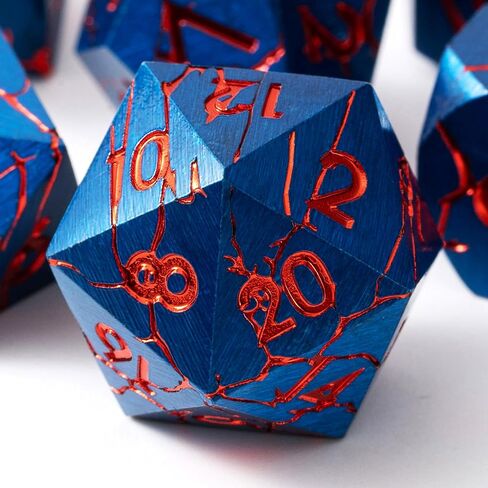 DND Metal Dice - Pharaoh Ruins Gold with Blue Cracks - Polyhedral Dice Set for D&D, RPG and More - Beautifully Detailed for Dungeons and Dragons in Kuwait