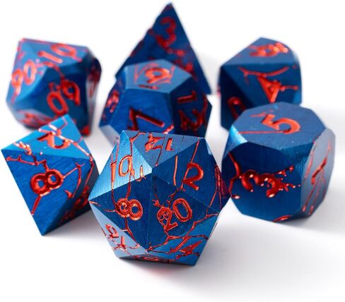 DND Metal Dice - Pharaoh Ruins Gold with Blue Cracks - Polyhedral Dice Set for D&D, RPG and More - Beautifully Detailed for Dungeons and Dragons in Kuwait
