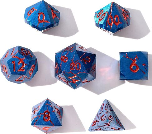 DND Metal Dice - Pharaoh Ruins Gold with Blue Cracks - Polyhedral Dice Set for D&D, RPG and More - Beautifully Detailed for Dungeons and Dragons in Kuwait