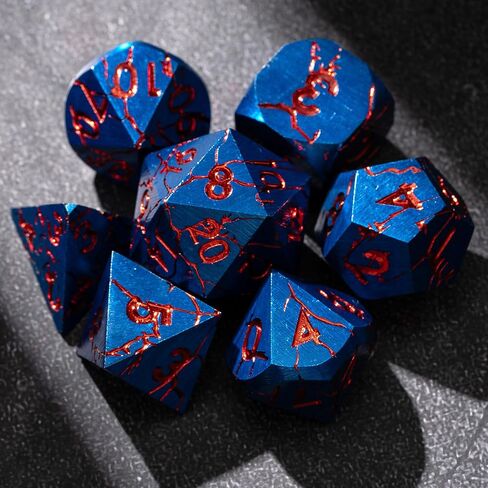 DND Metal Dice - Pharaoh Ruins Gold with Blue Cracks - Polyhedral Dice Set for D&D, RPG and More - Beautifully Detailed for Dungeons and Dragons in Kuwait
