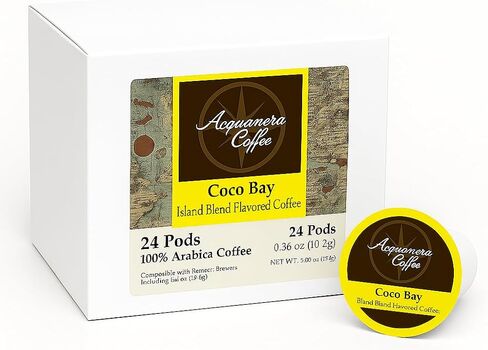 Acquanera Coffee - Coco Bay, Island Blend Flavored Coffee - 100% Arabica - Single Serve Coffee Pods Compatible With K-cup Brewers - 24 count in Saudi Arabia