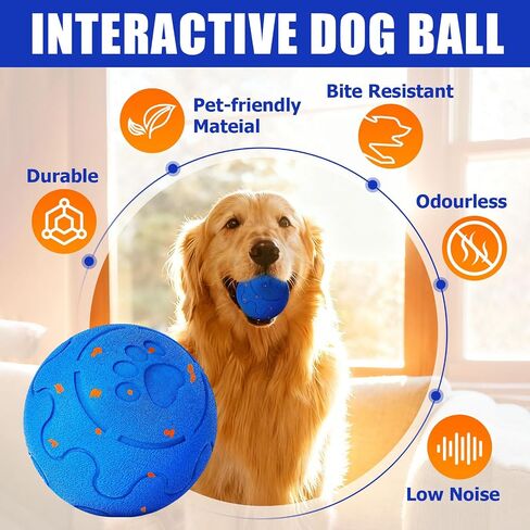Interactive Dog Ball Auto Rolling, 3 Mode Auto Bouncing Ball, Automatic Moving, Rotating and Bouncing, Chew Proof E-TPU, Type-C Rechargeable, Activated Dog Stimulation, Toy to Keep Them Busy in Saudi Arabia