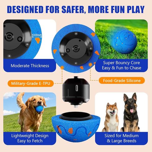 Interactive Dog Ball Auto Rolling, 3 Mode Auto Bouncing Ball, Automatic Moving, Rotating and Bouncing, Chew Proof E-TPU, Type-C Rechargeable, Activated Dog Stimulation, Toy to Keep Them Busy in Saudi Arabia