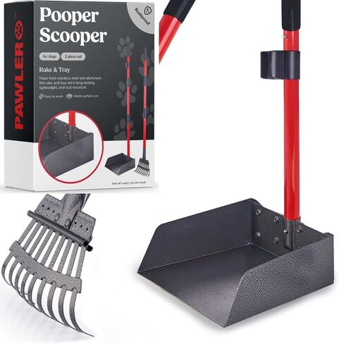 Pooper Scooper for Large Dogs and Small Dogs, Metal Poop Scooper Set with Long Handle Rake and Heavy Duty Tray for Yard, Grass, Dirt or Gravel, Heavy Duty Aluminum Poop Picker Upper in Saudi Arabia