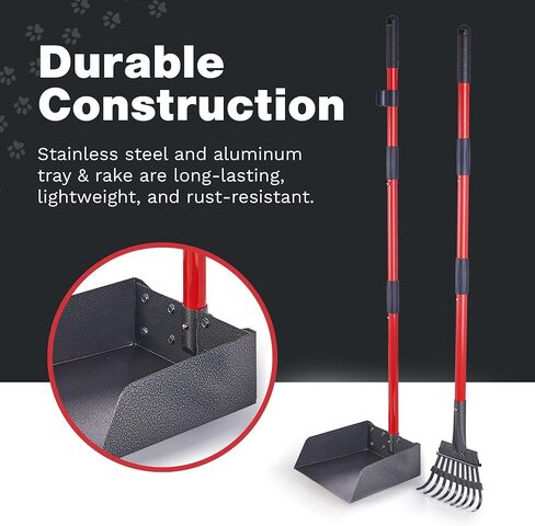 Pooper Scooper for Large Dogs and Small Dogs, Metal Poop Scooper Set with Long Handle Rake and Heavy Duty Tray for Yard, Grass, Dirt or Gravel, Heavy Duty Aluminum Poop Picker Upper in Saudi Arabia