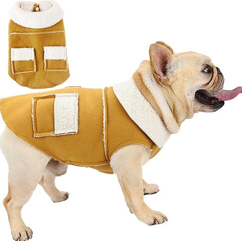 French Bulldog Clothes Frenchie Clothes, Snaps Closure Dog Winter Coat Jacket for Small Medium Dogs, Fleece Warm Dog Sweaters for Small Dogs Boy Girl,Beige,M in Saudi Arabia