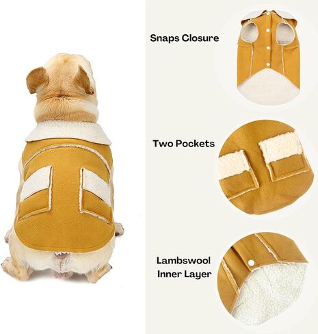 French Bulldog Clothes Frenchie Clothes, Snaps Closure Dog Winter Coat Jacket for Small Medium Dogs, Fleece Warm Dog Sweaters for Small Dogs Boy Girl,Beige,M in Saudi Arabia