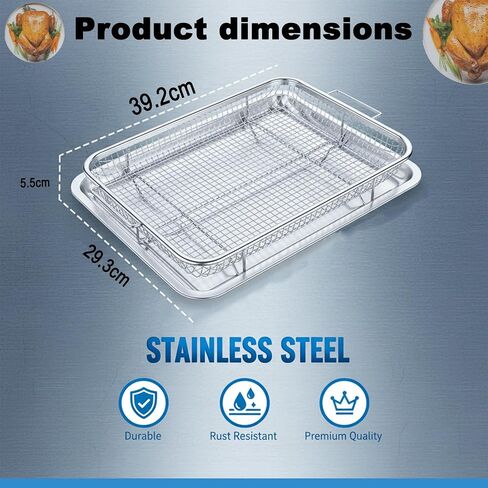 Air Fryer Basket for Oven with a Tong, 2 Set 15.5“ x 11.6“ large Stainless Steel Crisper Tray, Stainless Steel Air Fryer Basket for Grilling & Baking in Saudi Arabia