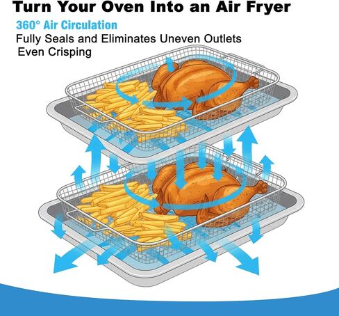 Air Fryer Basket for Oven with a Tong, 2 Set 15.5“ x 11.6“ large Stainless Steel Crisper Tray, Stainless Steel Air Fryer Basket for Grilling & Baking in Saudi Arabia