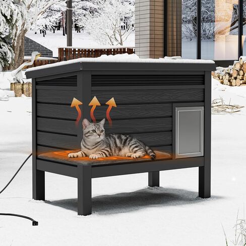 Extra Large Heated Cat House for Outside, Weatherproof Plastic Outdoor Cat House, Waterproof Feral Cat Shelter for Garden, Garage, Backyards(Black) in Saudi Arabia