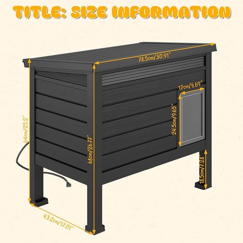 Extra Large Heated Cat House for Outside, Weatherproof Plastic Outdoor Cat House, Waterproof Feral Cat Shelter for Garden, Garage, Backyards(Black) in Saudi Arabia