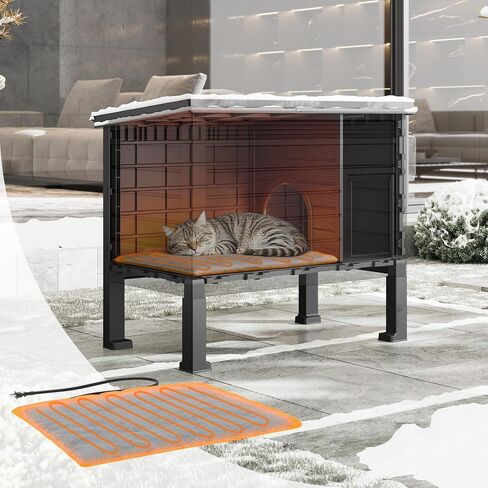 Extra Large Heated Cat House for Outside, Weatherproof Plastic Outdoor Cat House, Waterproof Feral Cat Shelter for Garden, Garage, Backyards(Black) in Saudi Arabia