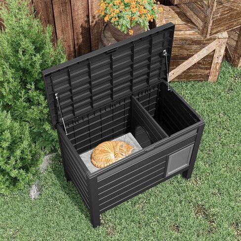 Extra Large Heated Cat House for Outside, Weatherproof Plastic Outdoor Cat House, Waterproof Feral Cat Shelter for Garden, Garage, Backyards(Black) in Saudi Arabia