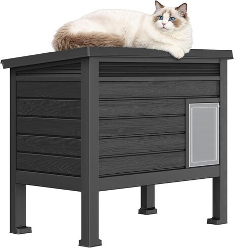 Extra Large Heated Cat House for Outside, Weatherproof Plastic Outdoor Cat House, Waterproof Feral Cat Shelter for Garden, Garage, Backyards(Black) in Saudi Arabia