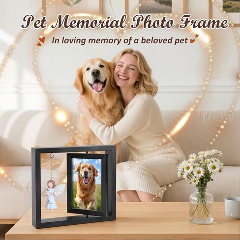Dog Memorial Gifts for Loss of Dog, Rotating Wooden Picture Frame with Resin Angel Statues for 4x6 Photo, Pet Memorial Gifts for Dog Cat, Pet Loss Sympathy Bereavement Remembrance Keepsake, Black in Saudi Arabia