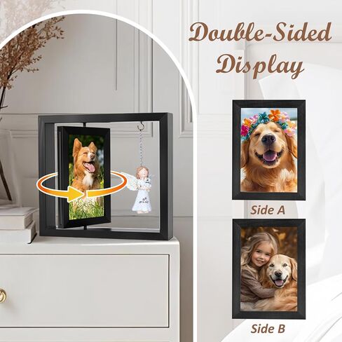 Dog Memorial Gifts for Loss of Dog, Rotating Wooden Picture Frame with Resin Angel Statues for 4x6 Photo, Pet Memorial Gifts for Dog Cat, Pet Loss Sympathy Bereavement Remembrance Keepsake, Black in Saudi Arabia