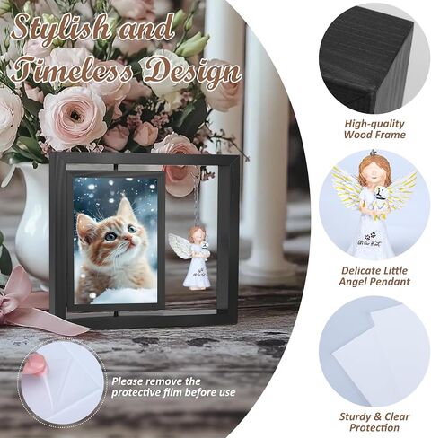 Dog Memorial Gifts for Loss of Dog, Rotating Wooden Picture Frame with Resin Angel Statues for 4x6 Photo, Pet Memorial Gifts for Dog Cat, Pet Loss Sympathy Bereavement Remembrance Keepsake, Black in Saudi Arabia