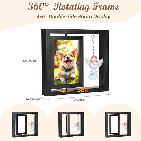 Dog Memorial Gifts for Loss of Dog, Rotating Wooden Picture Frame with Resin Angel Statues for 4x6 Photo, Pet Memorial Gifts for Dog Cat, Pet Loss Sympathy Bereavement Remembrance Keepsake, Black in Saudi Arabia