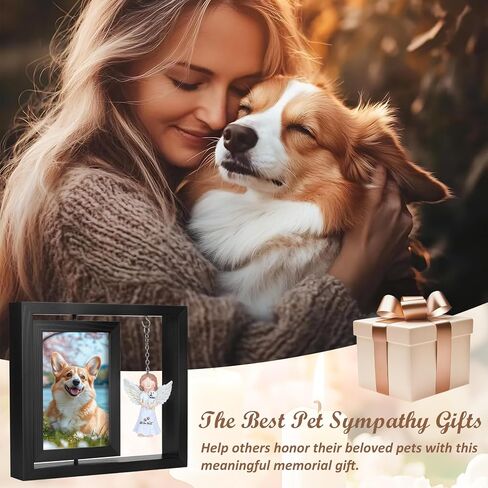 Dog Memorial Gifts for Loss of Dog, Rotating Wooden Picture Frame with Resin Angel Statues for 4x6 Photo, Pet Memorial Gifts for Dog Cat, Pet Loss Sympathy Bereavement Remembrance Keepsake, Black in Saudi Arabia