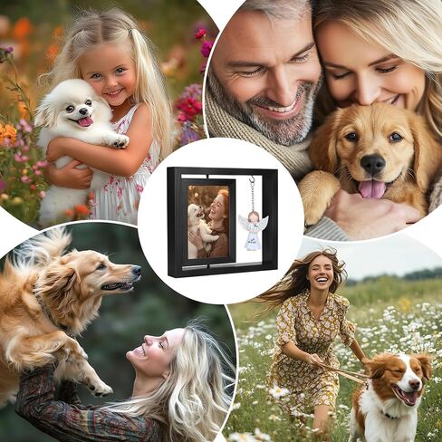 Dog Memorial Gifts for Loss of Dog, Rotating Wooden Picture Frame with Resin Angel Statues for 4x6 Photo, Pet Memorial Gifts for Dog Cat, Pet Loss Sympathy Bereavement Remembrance Keepsake, Black in Saudi Arabia