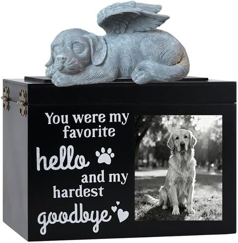 Wooden Cat Urn Ashes Box with Photo, Black Pet Box for Cat Ashes Cremation Keychain with Cat Angel Figurine with Photo Frame, Kitty Pet Urns for Cats Statue Cremation Keepsake Memorial Gift in Kuwait