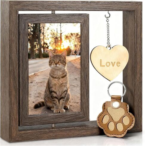 Cat & Dog Memorial Picture Frame - Rotating Wooden 4×6 Photo Frame for Pet Loss - Memorial Gifts for Loss of Cat, Dog or Beloved Pet - Pet Bereavement Sympathy Gift for Remembrance in Saudi Arabia