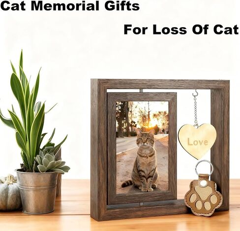 Cat & Dog Memorial Picture Frame - Rotating Wooden 4×6 Photo Frame for Pet Loss - Memorial Gifts for Loss of Cat, Dog or Beloved Pet - Pet Bereavement Sympathy Gift for Remembrance in Saudi Arabia