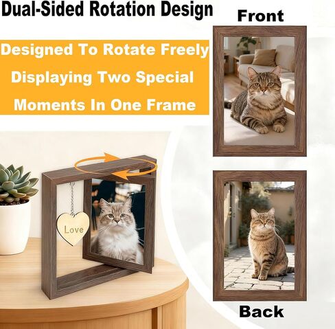 Cat & Dog Memorial Picture Frame - Rotating Wooden 4×6 Photo Frame for Pet Loss - Memorial Gifts for Loss of Cat, Dog or Beloved Pet - Pet Bereavement Sympathy Gift for Remembrance in Saudi Arabia