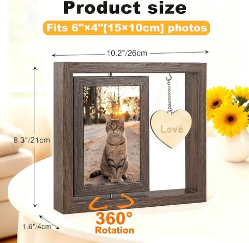 Cat & Dog Memorial Picture Frame - Rotating Wooden 4×6 Photo Frame for Pet Loss - Memorial Gifts for Loss of Cat, Dog or Beloved Pet - Pet Bereavement Sympathy Gift for Remembrance in Saudi Arabia