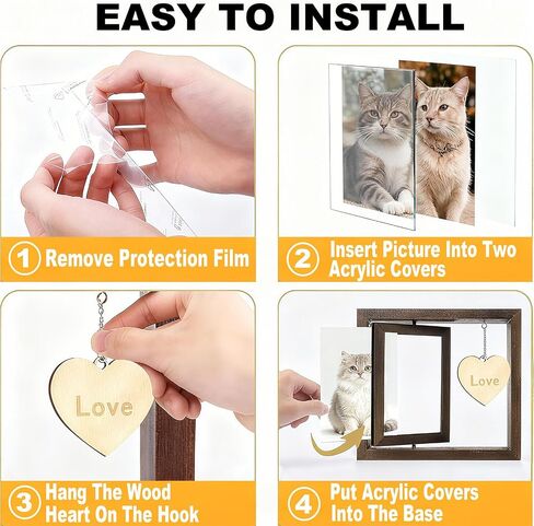 Cat & Dog Memorial Picture Frame - Rotating Wooden 4×6 Photo Frame for Pet Loss - Memorial Gifts for Loss of Cat, Dog or Beloved Pet - Pet Bereavement Sympathy Gift for Remembrance in Saudi Arabia