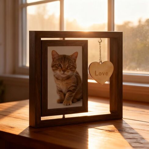 Cat & Dog Memorial Picture Frame - Rotating Wooden 4×6 Photo Frame for Pet Loss - Memorial Gifts for Loss of Cat, Dog or Beloved Pet - Pet Bereavement Sympathy Gift for Remembrance in Saudi Arabia