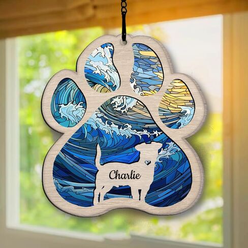 Nazenti Personalized Dog Suncatcher - هدية مخصصة لتعاطف الحيوانات الأليفة لمحبي الكلاب - زخرفة شجرة عيد الميلاد in Kuwait