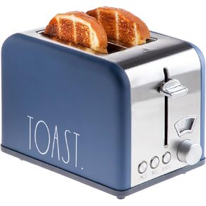 Rae Dunn Toaster, Stainless Steel 2 Slice Square Toaster, Wide Slot with 5 Browning Levels, with Bagel, Defrost and Cancel Options (Black)