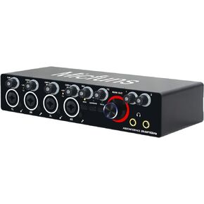 واجهة صوت Micfuns MA01 2-in/4-out USB 2.0 مع 4 مضخمات ميكروفون مع طاقة فانتوم 48 فولت - 24 بت/ 192 كيلو هرتز لتسجيل الموسيقى بالكمبيوتر in Kuwait