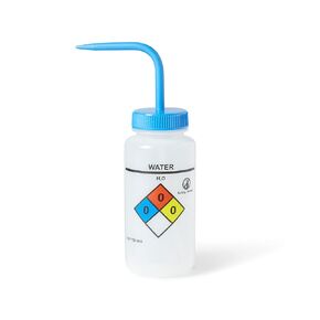 United Scientific™ UniSafe™ Laboratory Grade Wide Mouth LDPE Vented Chemical Wash Bottle, Water (H2O), 500mL (16oz), 4-Color, Pack of 6