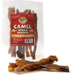 Pack Approved 6" Braided Camel Sticks - Long Lasting Dog Chews for Aggressive Chewers - Rawhide Alternative, Grain Free, One Ingredient Dog Treats - Great for Dog Dental Care - (10 Pack)
