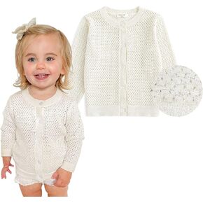 Simplee kids Baby Girl White Sweater Knitted Cardigan for Toddler 1-7Years Open Front Coats Spring Summer Kids Solid Jacket White 12-18Months