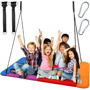 Foilswirl 80 "أرجوحة شجرة الصحن العملاقة 880 رطل مجموعة أرجوحة شجرة منصة كبيرة للفناء الخلفي في الهواء الطلق داخلي 900d قماش أكسفورد مقاوم للماء مع شريطين معلقين للشجرة إطار فولاذي متين وحبل قابل للتعديل