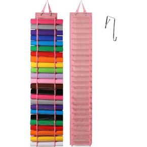 AGX Bravo Vinyl Roll Holder with 48 Compartments - Clear Vinyl Storage Organizer Wall Mount/Over The Door, Hanging Craft Vinyl Storage Rack with Door Hooks and Strap (pink)