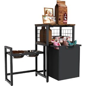 Elevated Dog Bowls Dog Toy Basket Pet Feeding Station, Adjustable Dog Raised Bowl Stand with Pet Storage Organizer for Large Medium Small Dogs and Cats, Black (Include 2 Food Bowls)