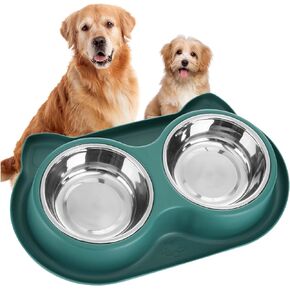 Dog Bowls Double Dog Water and Food Bowls Stainless Steel Bowls Non Slip Anti Skid Pet Puppys and Kitties Dishes for Small Medium