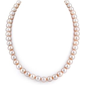 The Pearl Source 14K Gold 8-9mm AAA Quality Pink Freshwater Cultured Pearl Necklace for Women in 16" Choker Length