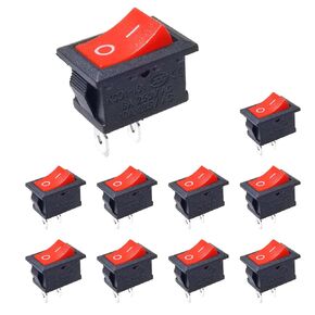 Yoiilnz 10Pcs KCD1 6A250V 10A125V On/Off Boat Rocker Switch 2 Pin Position Snap Can be Used for 12V 110V 250V Red Toggle Switches