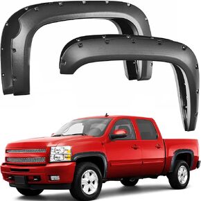 YITAMOTOR Fender Flares Kit Compatible with 2007-2013 GMC Sierra 1500 6.5' & 8' Bed (NOT for Short Bed), Smooth Black Finish Pocket Rivet Style
