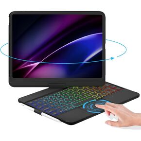 حافظة NOKBABO iPad الجيل العاشر مع لوحة مفاتيح، إضاءة خلفية قوس قزح، دوران 360 درجة، لوحة لمس متعددة وحامل أقلام، حافظة لوحة مفاتيح لجهاز iPad الجيل العاشر 10.9 بوصة - أسود in Kuwait