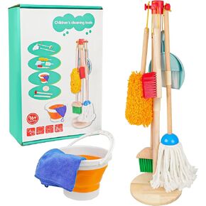 SMILESSKIDDO Kids Cleaning Set 9 Pieces - Toddler Cleaning Set Includes Kids Broom and Mop, Bucket and Cleaning Cloth - Kids Cleaning Toy Set for Toddlers 3-5